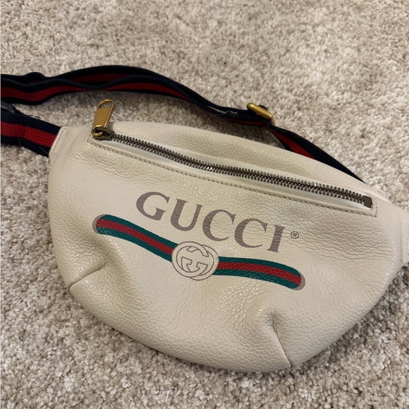 Authentic Gucci Cream Leather Small Belt Bag with Green & Red Web - Picture 14 of 16